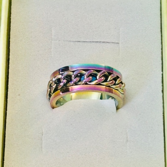 Stainless Steel Rainbow spinning band/ring. Center Braid Spins - Picture 3 of 9